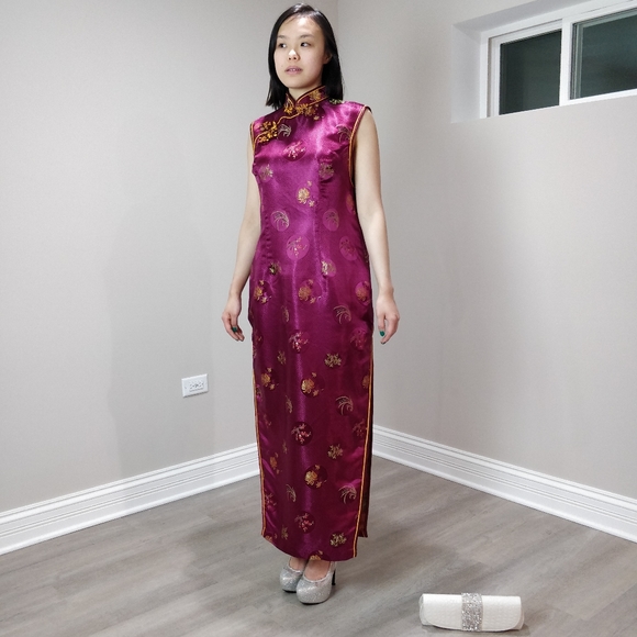 NWT Shiny purple sleeveless qipao cheongsam - Picture 6 of 11